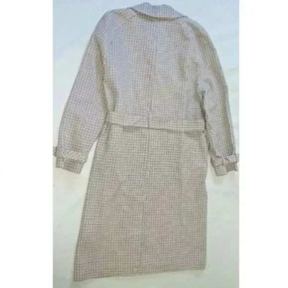 🆕TOPSHOP Angie Double Breasted Trench Coat Houndstooth Plaid Blue Gray - Picture 9 of 12
